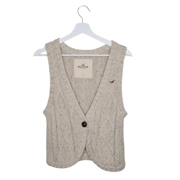 Hollister Sweaters - Hollister Y2K Marled Wool Knit Sweater Vest Button Closure Tan Beige Oat L #3346